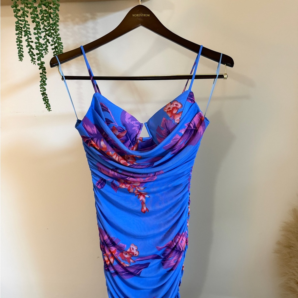 PRIVY Electric Blue Floral Cowl Mini Dress